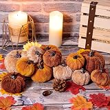 Whaline 12Pcs Fall Velvet Foam Pumpkins 3 Sizes Orange Brown Khaki Decor view 5