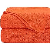 NTBAY Cooling Cable Knit Throw Blanket, Soft and Breathable Throw Blanket 51x67 Inches Made from Rayon Derived from Bamboo for Couch, Sofa, Nap, Orange