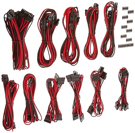 Corsair CP-8920155 Premium Sleeved 'RMi-, RMx,- SF und Typ4 (Generation 3)-Serie' Netzteil Pro-Kabel-Set rot/schwarz