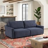 Serta Glendale 90.2" Queen Size Wall-Hugging Convertible Sofa, Dreamcoil Comfort, Chenille Fabric, Navy