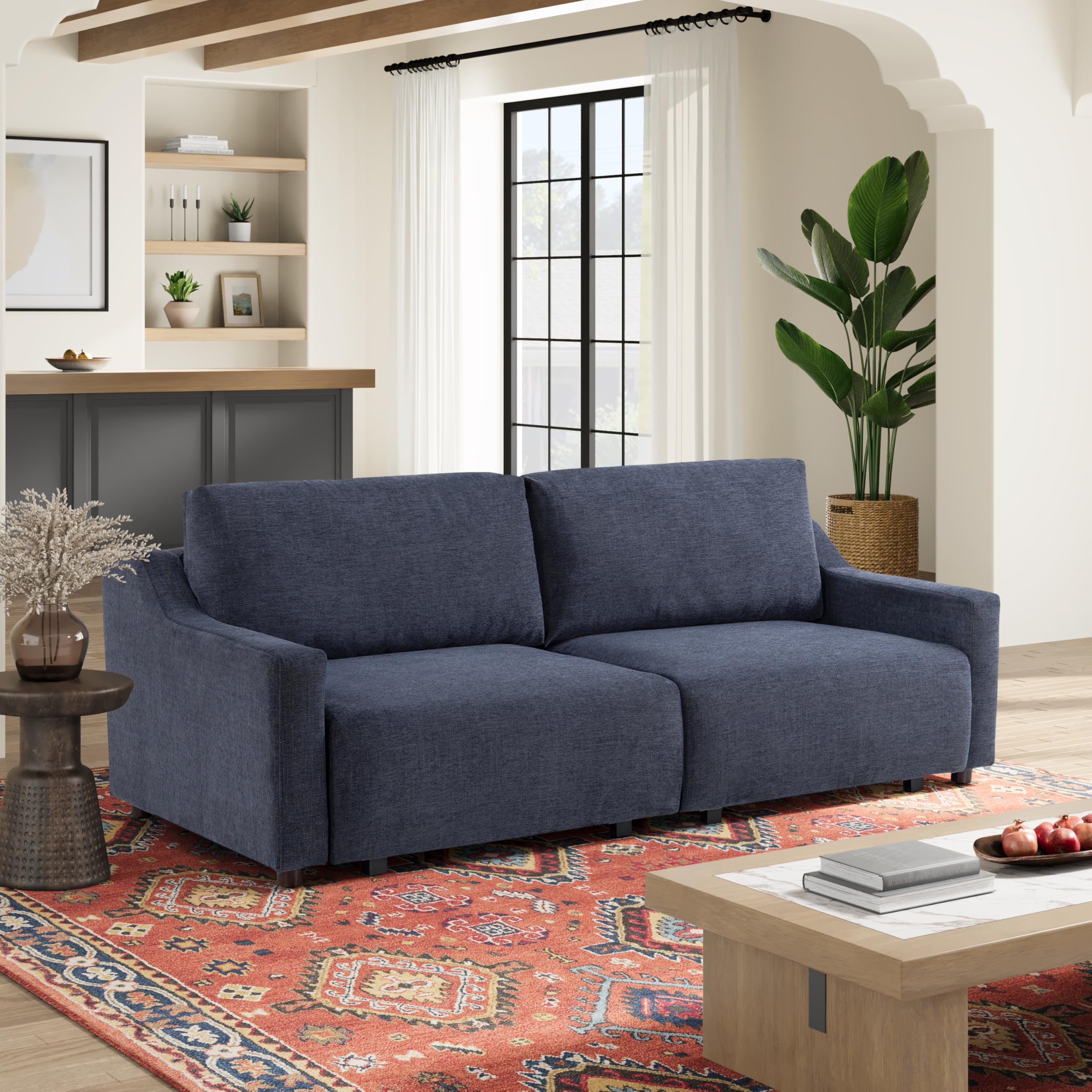 Photo 1 of Serta Glendale 90.2" Queen Size Wall-Hugging Convertible Sofa, Dreamcoil Comfort, Chenille Fabric, Navy