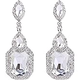 BriLove Women's Wedding Bridal Crystal Emerald Cut Infinity Figure 8 Chandelier Dangle Earrings