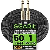 GEARit Guitar Instrument Cable (50ft) 1/4 Inch to 1/4 inch TS Straight Male to Male 6.35mm Mono Jack with Alloy Connector and Nylon Braid