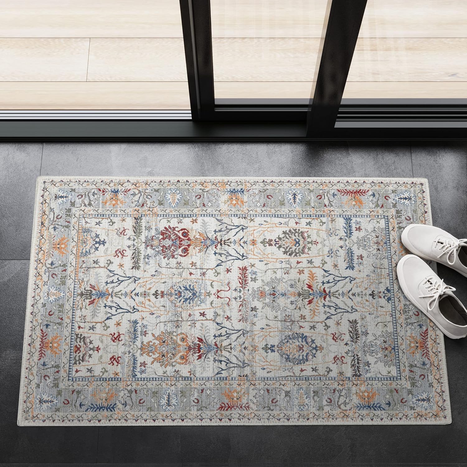 Rugs, Pads & Protectors - Adiva Rugs Machine Washable Area Rug with Non Slip Backing for Living Room, Bedroom, Bathroom, Kitchen, Printed Vintage Home Decor, Floor Decoration Carpet Mat (Multi, 2' x 3')