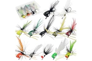 Fly Fishing Poppers, 12/15pcs Topwater Fishing Lures Bass Popper Flies Bugs Lures Fly Fishing Lure Kit Panfish Bait Dry Fly F