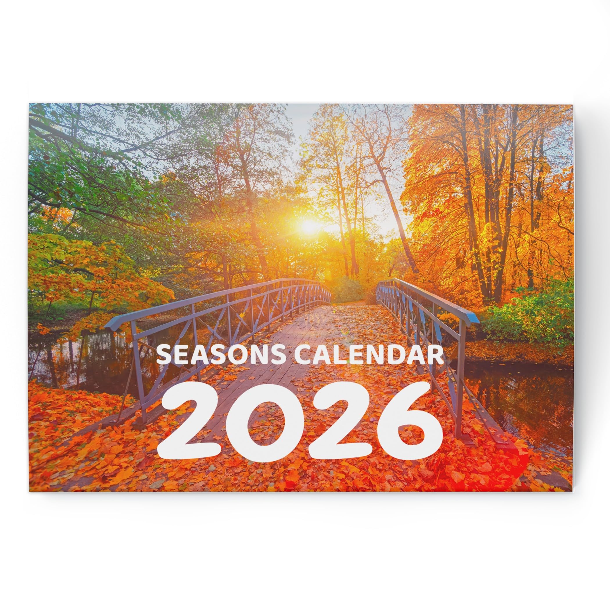 Calendar 2026 Seasons UK - Spring Summer Autumn Winter Wall Planner, A3 When Open - Month to View with Large Day Boxes & Seasonal Scenery Photos