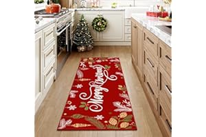WondRg Xmas Runner Rug 2x5 Red Merry Christmas Decorative Kitchen Rug Hallway Washable Non Slip Soft Low Pile Long Doormat for Living Room Bedroom Entryway Entrance Dining Room