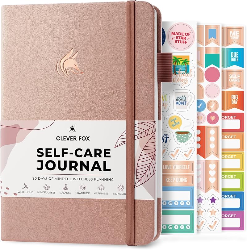 Clever Fox Self-Care Journal Daily Reflection A5 Rose Gold Wellness Planner