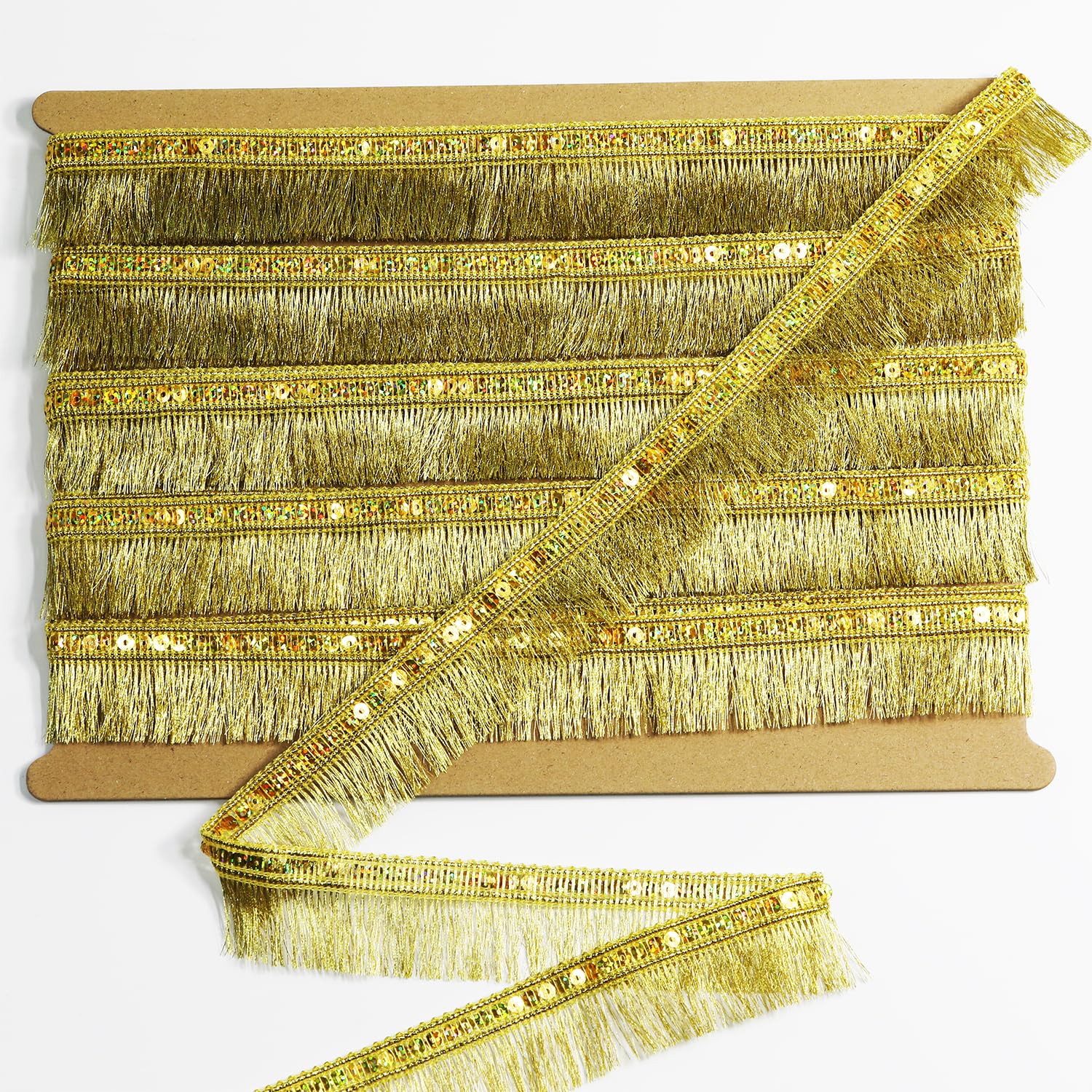 Photo 1 of 10 Yards 3.5cm/1.38inch Wide,Golden Sewing Fringe Trim,Fringe Tassel for Skirt Wedding Dress Lamp Shade Decoration(Golden)