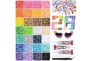 BELLEBOOST 34000Pcs Resin Rhinestones with 3Pcs B7000 Jewelry Glue for Crafting, Multicolors 3mm Non Hotfix Flatback Gems, Bedazzling Crystal for DIY Crafts Clothing Tumblers Mugs Shoes Fabric Decor Nail Art