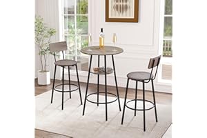 SumKea Round Stool, Bar, Modern Dining, Pub Table and Chairs Set for Living Room, Kitchen, Gray