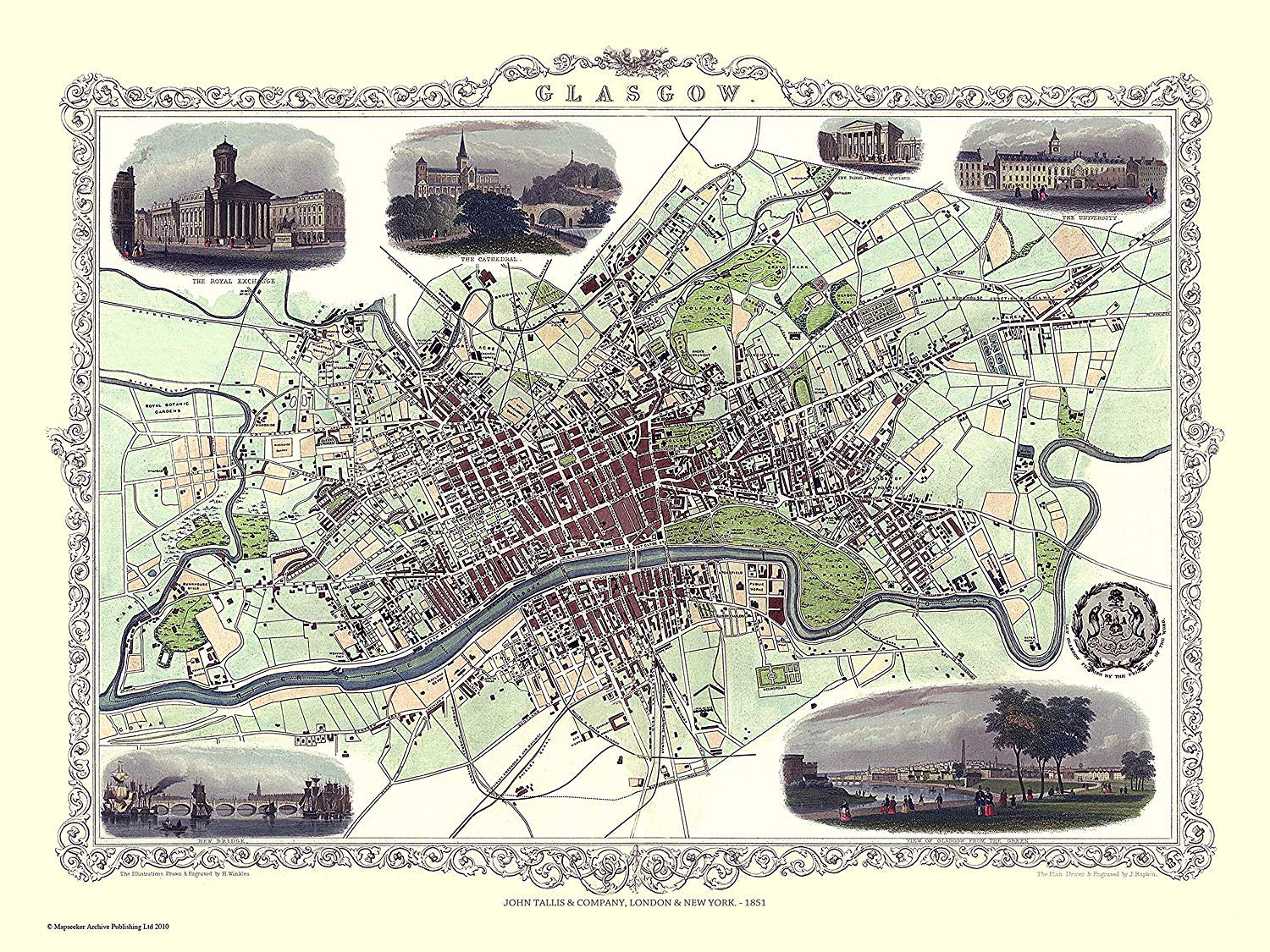 History Portal Limited Edition 1000 Piece Jigsaw Puzzle - Map of Glasgow Scotland 1851 by John Tallis