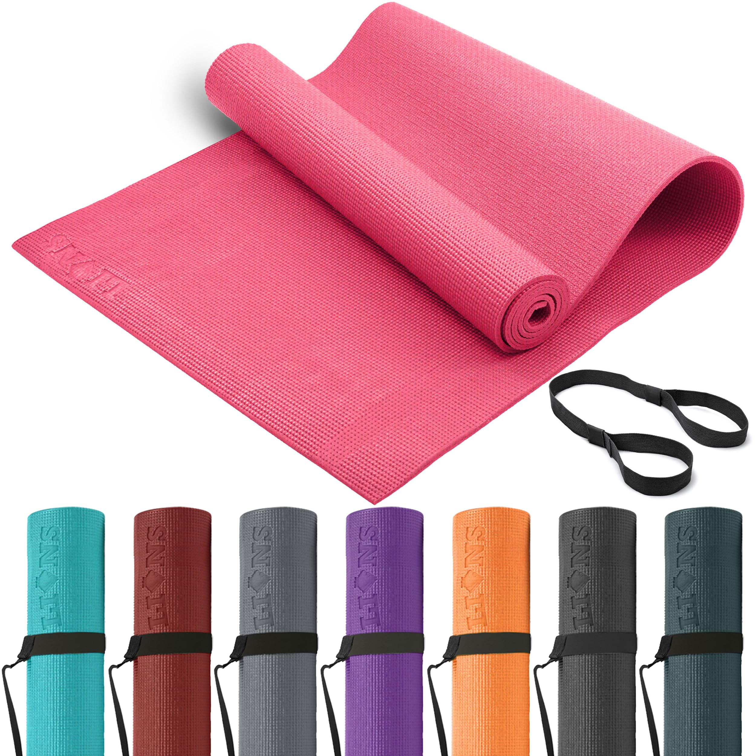 Lions Travel Yoga Mat - Premium Yoga Mats for Women with Carry Strap, 181 x 61 x 0.6 cm, Lightweight Anti-Slip Eco Friendly Workout Mat, Ideal for Exercise Fitness Training Pilates Gym (Pink)