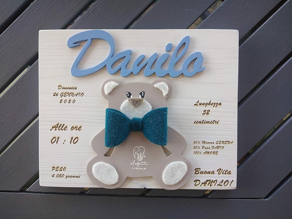 Quadretto Nascita Personalizzato Con Foto - Tela Con Dati Neonato Per Regalo Ricordo - Foto 10