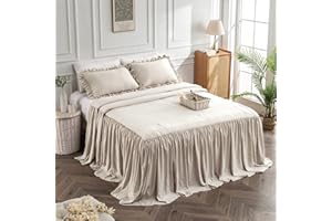 Bonlino Home Bedding Bedspread Set Quilt - Farmhouse Bedspread Summer Coverlet Bed Spreads, Lightweight Quilt Chic Vintage Bedding Ruffle Skirt Bedroom Rustic with 2 Pillow Shams (King, Wheat)