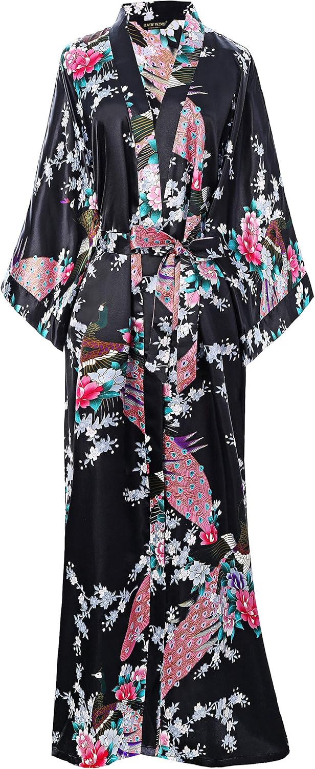 BABEYOND Women's Long Robes Women's Kimono Robe 53.15 inches Black