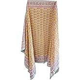 Indian Handmade Yellow Floral Handblock Printed 100% Cotton Sarong Pareo for Women, Beach Cover-up, Size - 44 inch X 72 inch | INDIANHANDICRAFT
