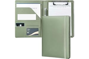 Mymazn Junior Padfolio Portfolio Folder, Small A5 Clipboard with Cover for 5'' x 8'' Writing Pad Notepad Holder Legal Pad Holder for Business Office Men Women (Sage Green)