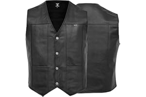 Touch&Torn Motorcycle Leather Vest for Men With Concealed Pocket Adjustable Laces Biker Riders Leather Vest