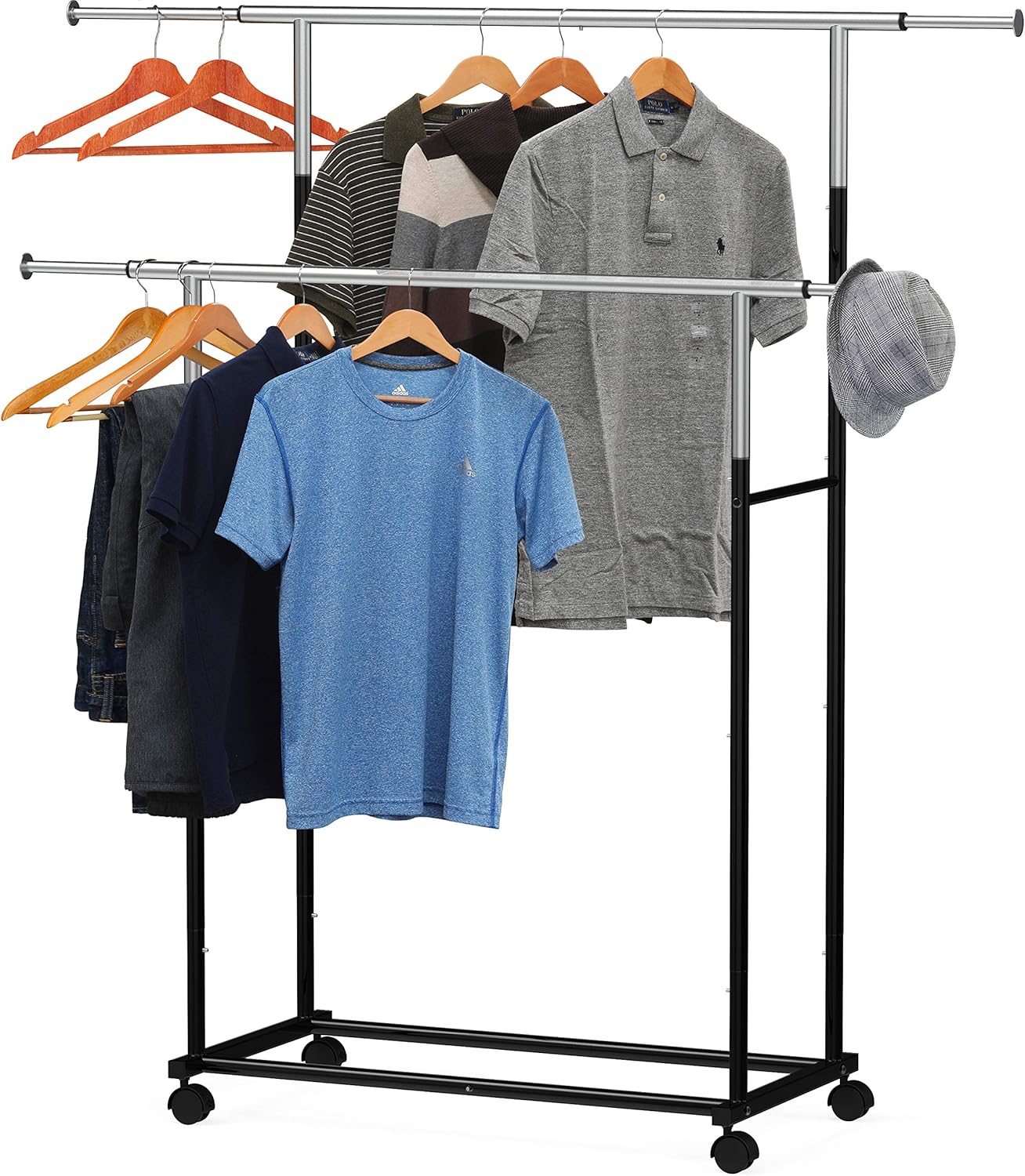 Simple Houseware Standard Double Rod Garment Rack, Black: Home & Kitchen