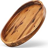 TIDITA Acacia Oval Wooden Serving Tray with Handless - 16.5" x 13" Ottoman Table Oval Wooden Tray - Round Serving Tray - Ottoman Tray for Living Room, Coffee Table Decor, Serving Platter (Acacia)