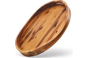 TIDITA Acacia Oval Wooden Serving Tray with Handless - 16.5" x 13" Ottoman Table Oval Wooden Tray - Round Serving Tray - Otto