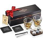 Mixology & Craft Whiskey Gift Set: with Two 10oz Lead-Free Crystal Whiskey Glasses, 6 Whiskey Stones with Wooden Case, 2 Slate Coaster & Recipe Cards in Gift Box