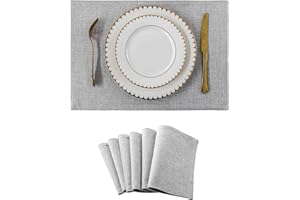Home Brilliant Cloth Placemats Set of 6 Table Place Mats Light Grey Placemat Easy to Clean Heat Resistant Machine Washable Fabirc Placemats Coffee Table Mats for Dining Kitchen Table, Gray