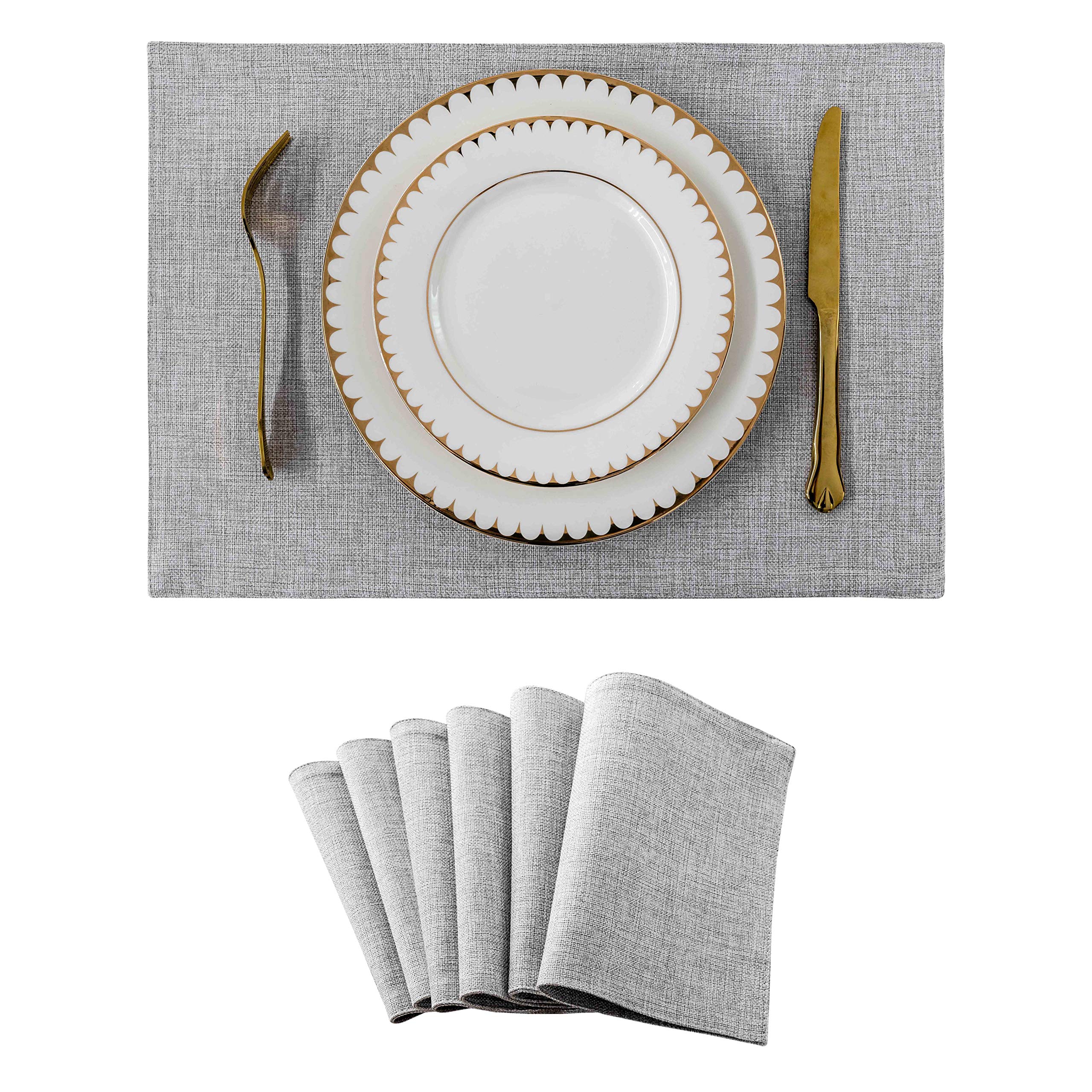 Home Brilliant Table Mats Washable Easy Clean, Thick Woven Placemats Heat Resistant, Grey Placemats Sets of 6 for Dining/Kitchen Table, 33 x 48 cm(13x19 Inch), Light Grey