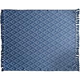 Bloomingville Azure Triad Cotton Blend Throw, Blue