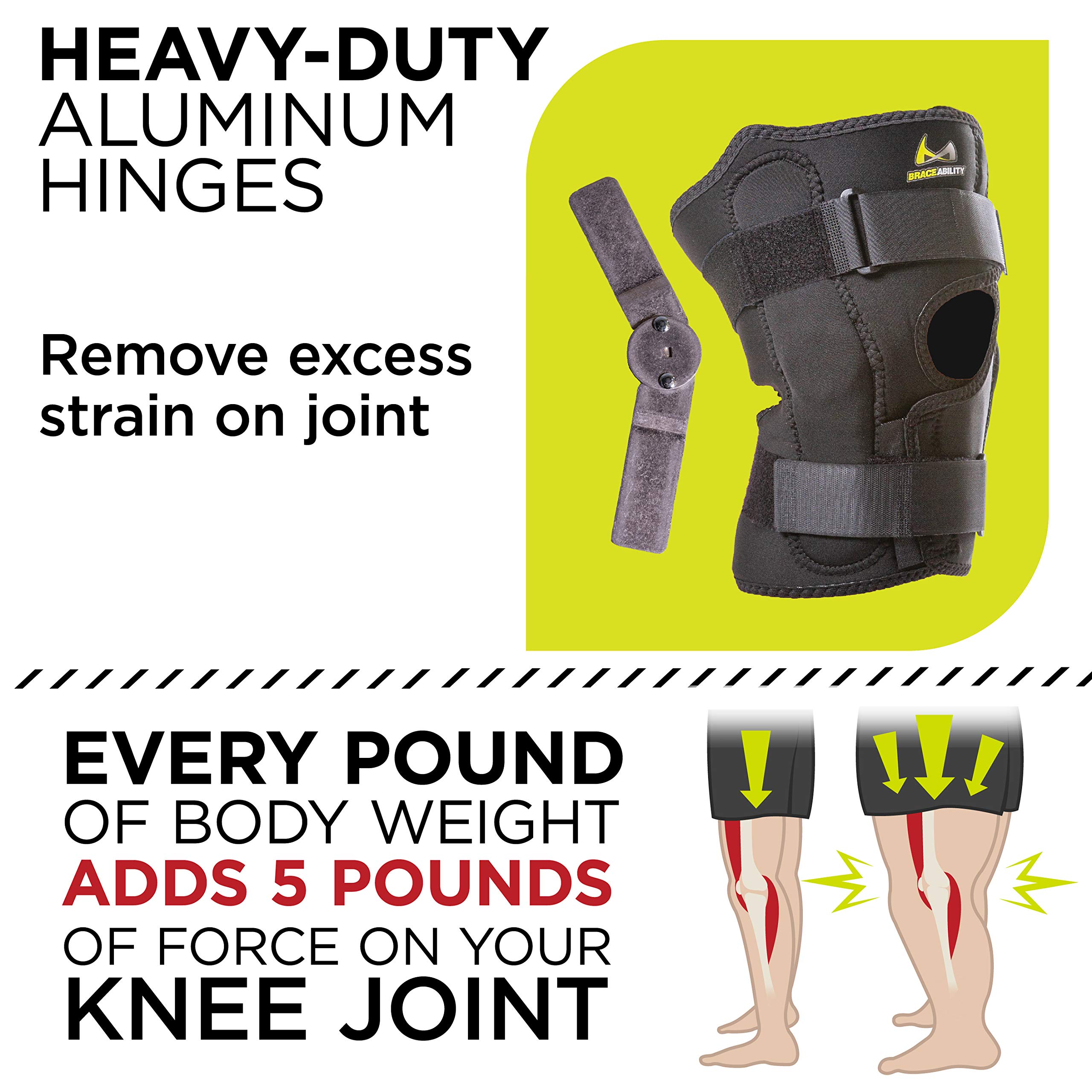 BraceAbility Obesity Hinged Knee Pain Brace - Overweight Men and Women's Wraparound Plus-Size Support for Osteoarthritis, Weak Joints, Medial and Lateral Kneecap Instability (Large)