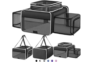 SHARLOVY Top and 2 Sides Expandable Large Cat Carrier 18x13.5x9.5, TSA Airline Approved Dog Carriers for Large Dogs, Soft-Sided Pet Carrier with Self-Locking Zippers for Kitten,Rabbit,Puppy, Black White
