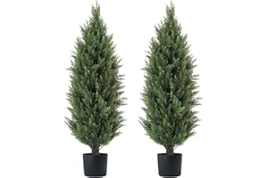 ECOLVANT 3.5ft Artificial Topiary Trees Set of 2 Faux Cedar Trees UV Resistant Bushes Potted Plants Artificial Shrubs for Outdoor Indoor Front Porch Garden