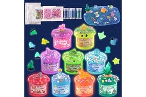 Ocean Glow in The Dark Slime Kit 9 Pack, with Deep Sea Slime Charms, Sensory DIY Rainbow Slime for Kids, Glow Party Favors fo