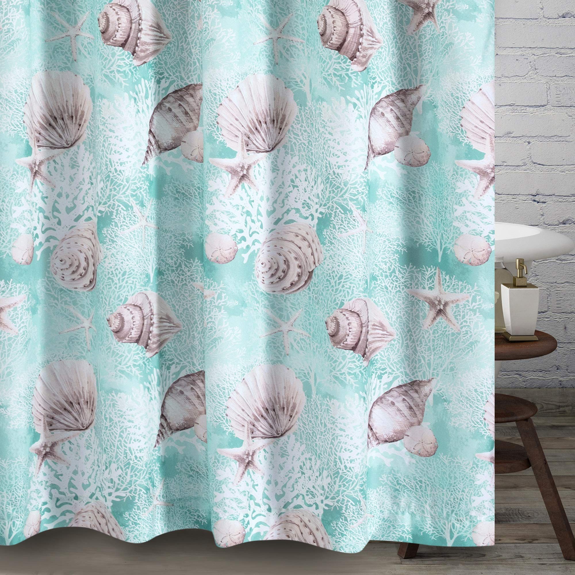 Greenland Home Fashions Fabric Sensations Shower Curtain, Stylish Bathroom Decor, Machine Washable, 72 inches x 72 inches, Ocean Image