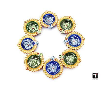 TED TECH Traditional Suryamukhi Clay Diyas for Diwali Decorations/Colourful Hand Painted Puja Terracotta Diya/Festivals Diya (4)