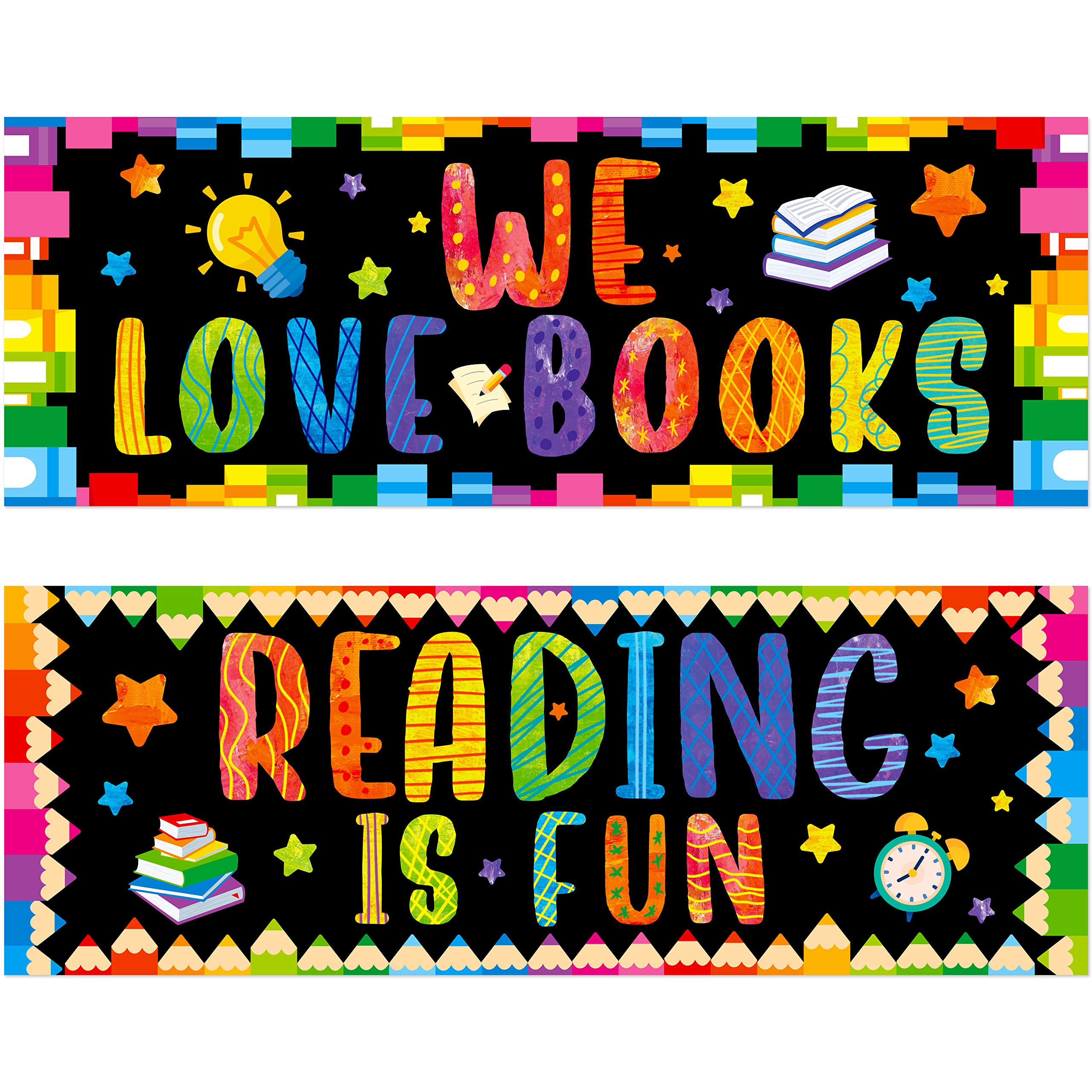 Classroom Banner Poster, 2 PCS Inspirational Bulletin Board Decoration Colorful Wall Decor for School & Classroom Kindergarten Preschool Primary Middle High School-We Love Read (Poster Tube Package)