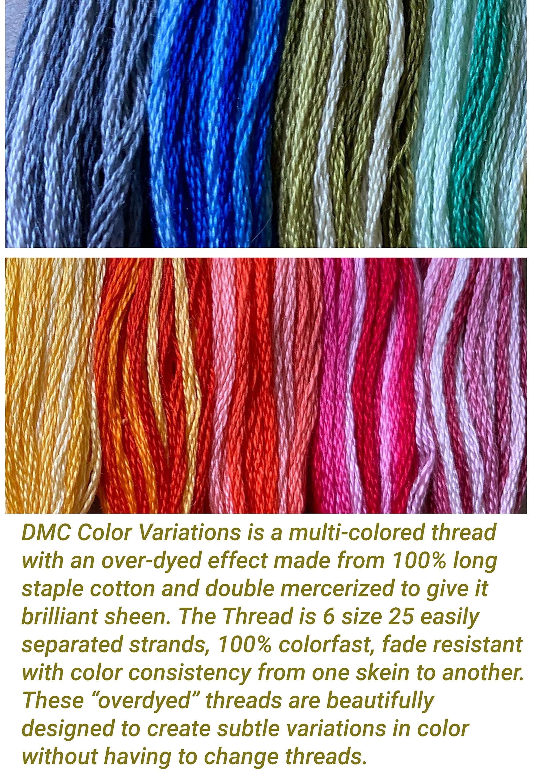 DMC Embroidery Floss,Variegated Embroidery Thread,36 Multicolor Cross Stitch Threads Bundle with Bobbin Winder,DMC Color Variations Hand Embroidery Yarn,Colorful String,Rainbow Cotton Variegated Pack