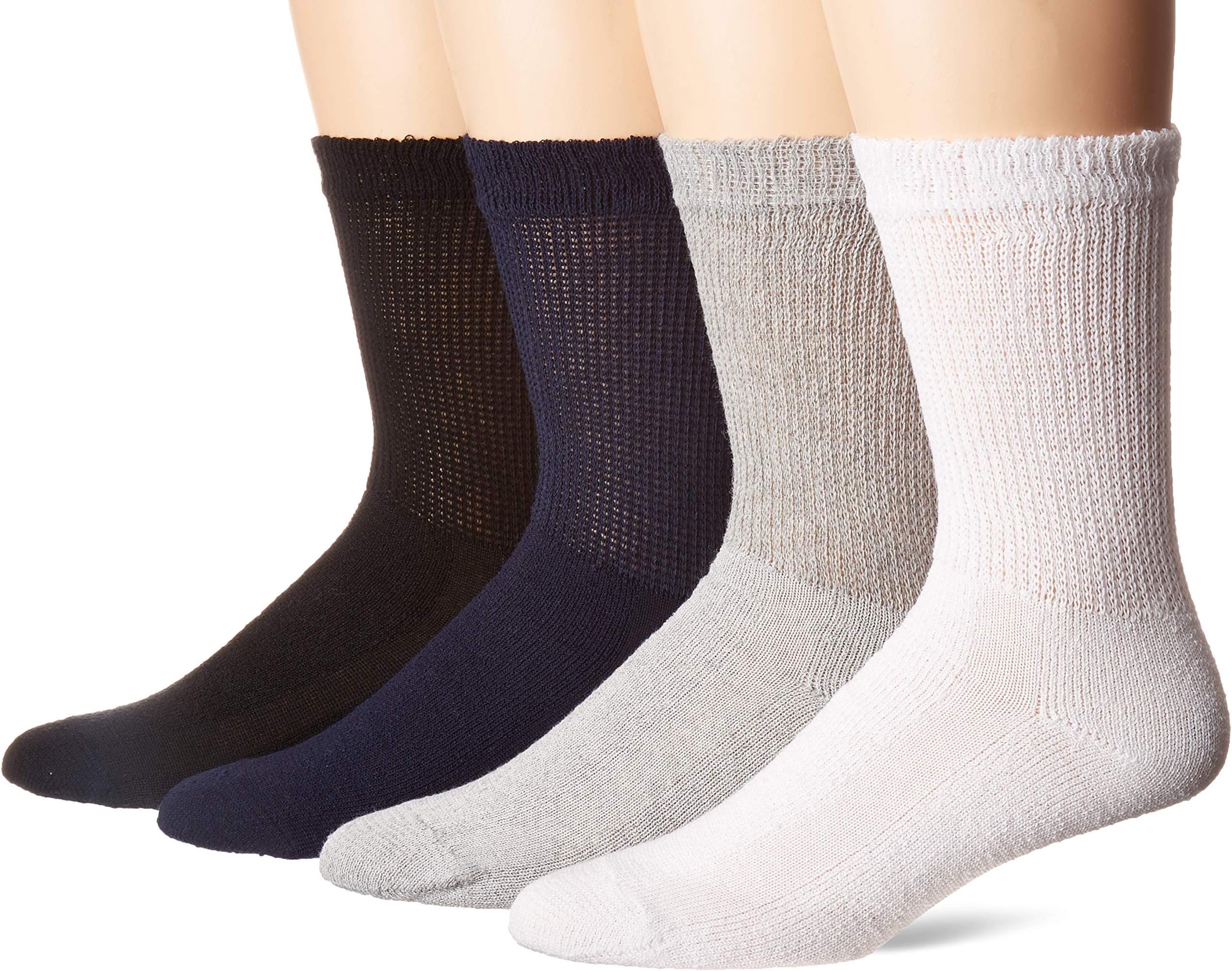 Extra Wide Diabetic Socks, Comfortable Non-Binding Diabetic Crew Socks, Edema, Neuropathy Non Constrictive Socks (4-Pack) Made in USA