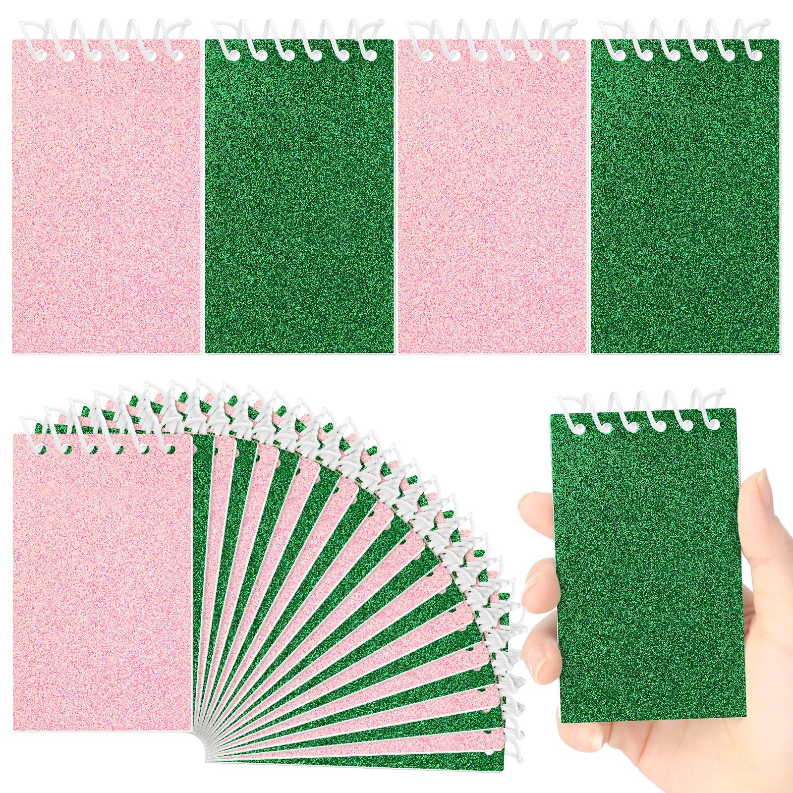 Photo 1 of Resurhang 24 Pcs Pink and Green Mini Notepads Bulk Magical Wizard Party Favors Glitter Cover Spiral Notebooks Princess and Witch Party Favors for Birthday Gift School Classroom Rewards Supplies