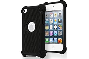iPod Touch 4 Case, Bastex Hybrid Slim Fit Black Rubber Silicone Cover Hard Plastic Black Shock Case for Apple iPod Touch 4, 4th Generation
