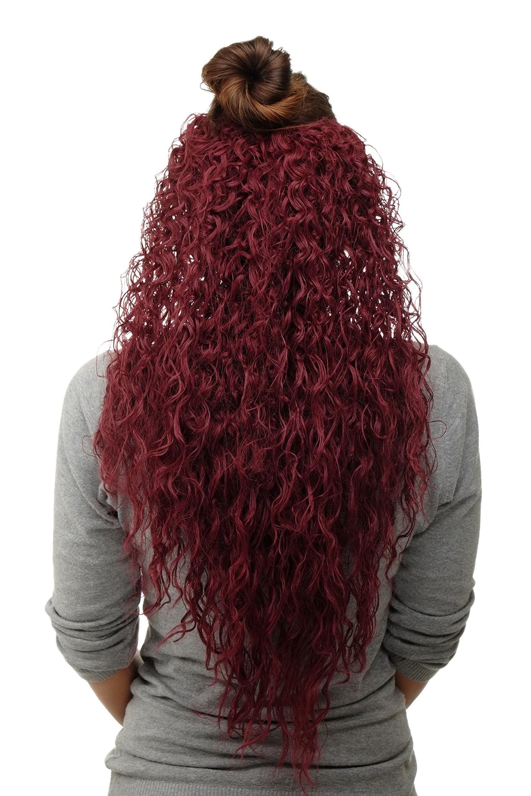 WIG ME UP H9311-39 Hairpiece half wig Clip-In Extension very long stringy crimpy curls curly latin shiny oily wet-look volume aubergine red 26inch