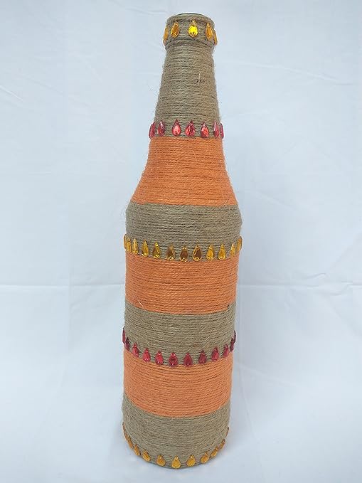 Buy Orange And Brown Twine Designer Glass Vase Bottle With Orange