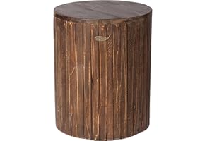 BALKENE HOME Patio Sense 62421 Michael Round Rustic Garden Stool Wood Outdoor Seating & End Table Portable Adaptable Outdoor Furniture - Seasoned Patina Finish