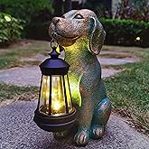 RCTTICUU Dog Garden Statue Outdoor Décor with Solar Lights Lantern,Dog Solar Light Figurines Outside Decorations for Yard,Lawn ,Patio, Balcony, Unique Housewarming Gifts