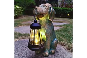 RCTTICUU Dog Garden Statue Outdoor Décor with Solar Lights Lantern,Dog Solar Light Figurines Outside Decorations for Yard，Lawn ,Patio, Balcony, Unique Housewarming Gifts