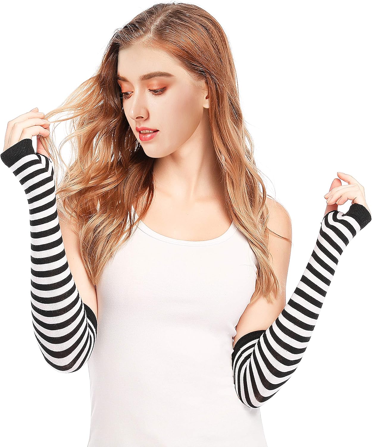 Bellady 3 Pairs Striped Arm Warmers Fingerless Gloves for Women, Pink at  Women’s Clothing store