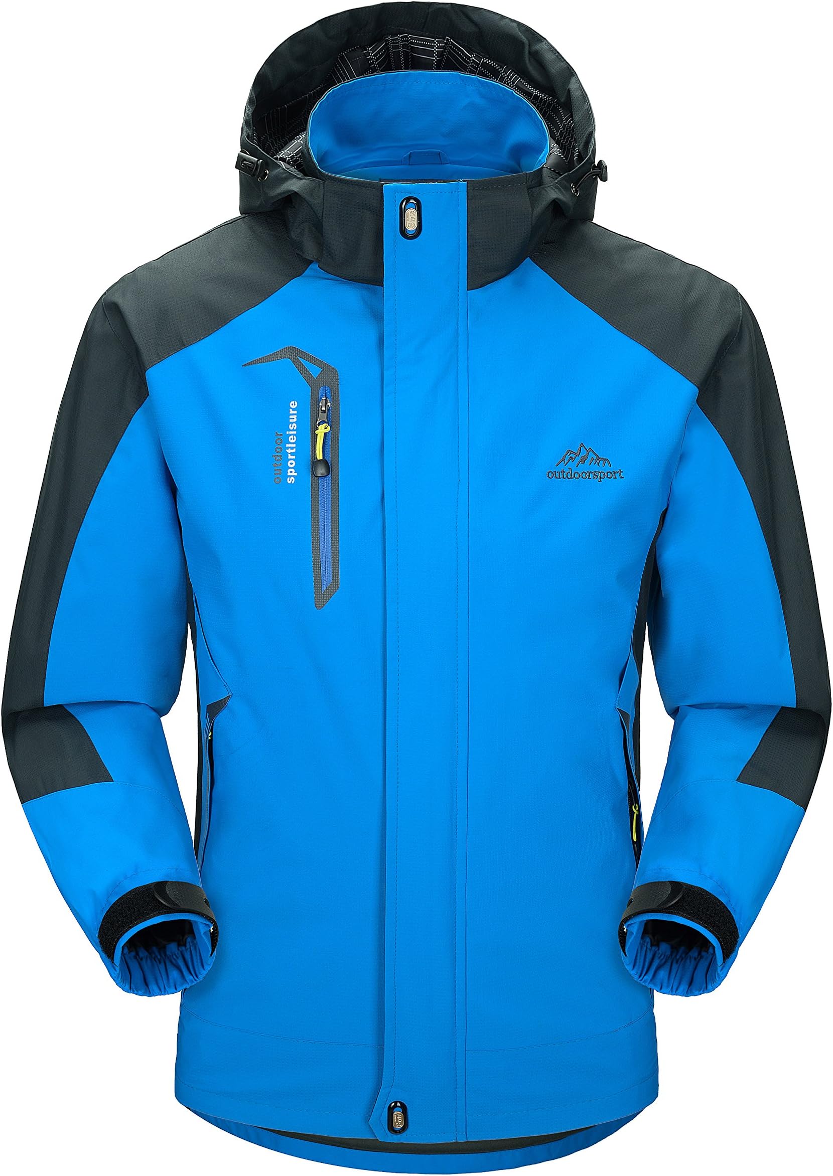 Men's Lightweight Outdoor Waterproof Jacket Hooded Sports Rain Coat Blue XL