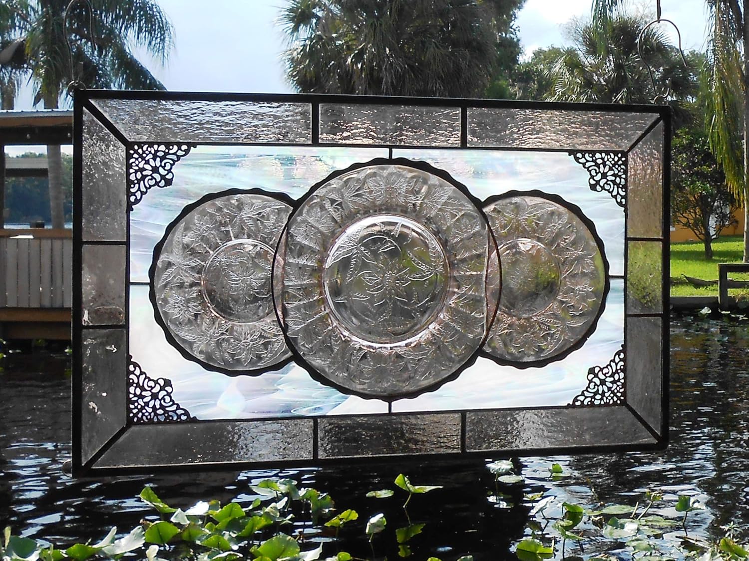 Stained Glass Window Valance, 1930s Floral