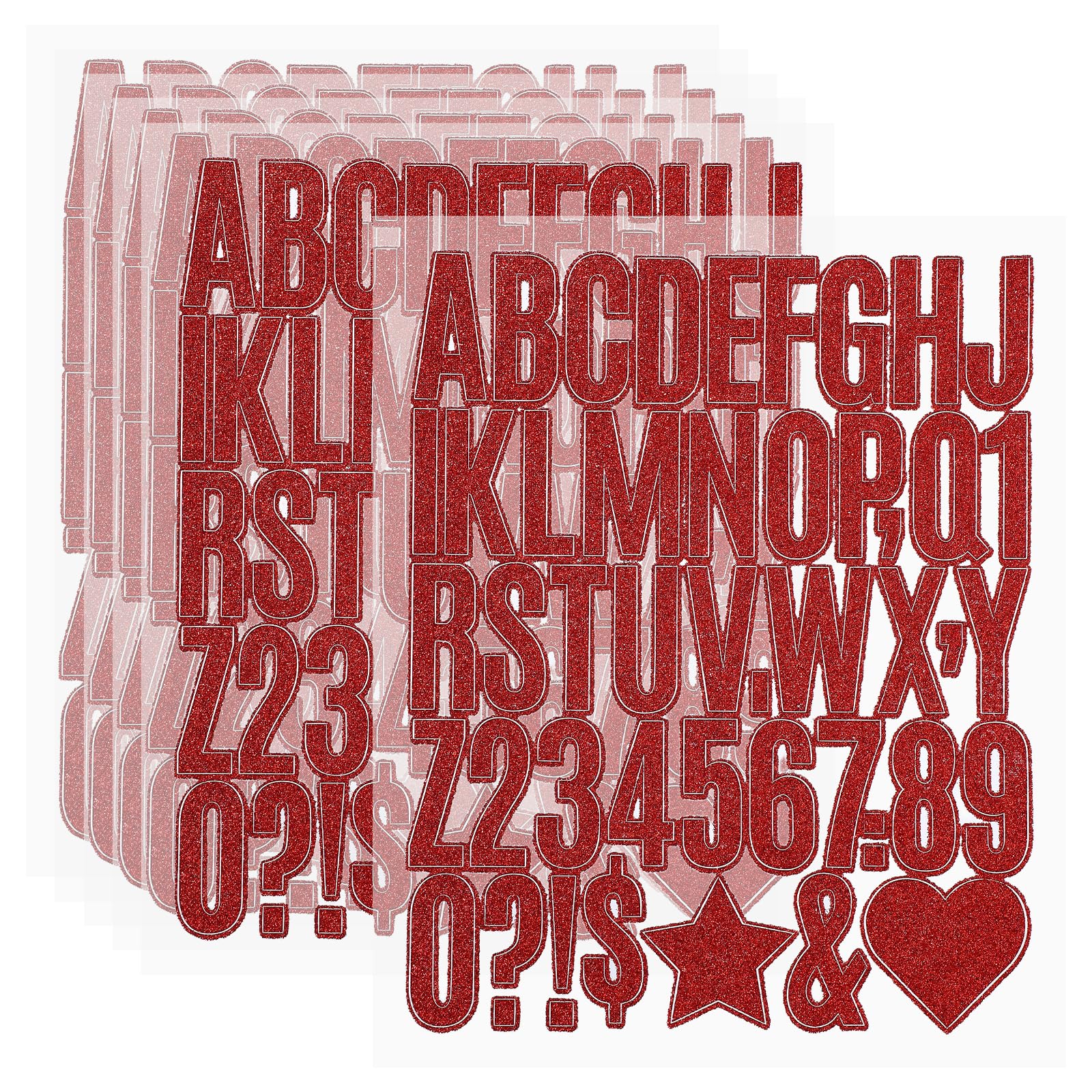 PATIKIL 276Pcs 1.6" Glitter Letter Stickers, 6Sheets Glitter Number Stickers Vinyl Self-Adhesive Alphabet Number Waterproof Decals for Scrapbook Decoration Mailbox Sign, Red